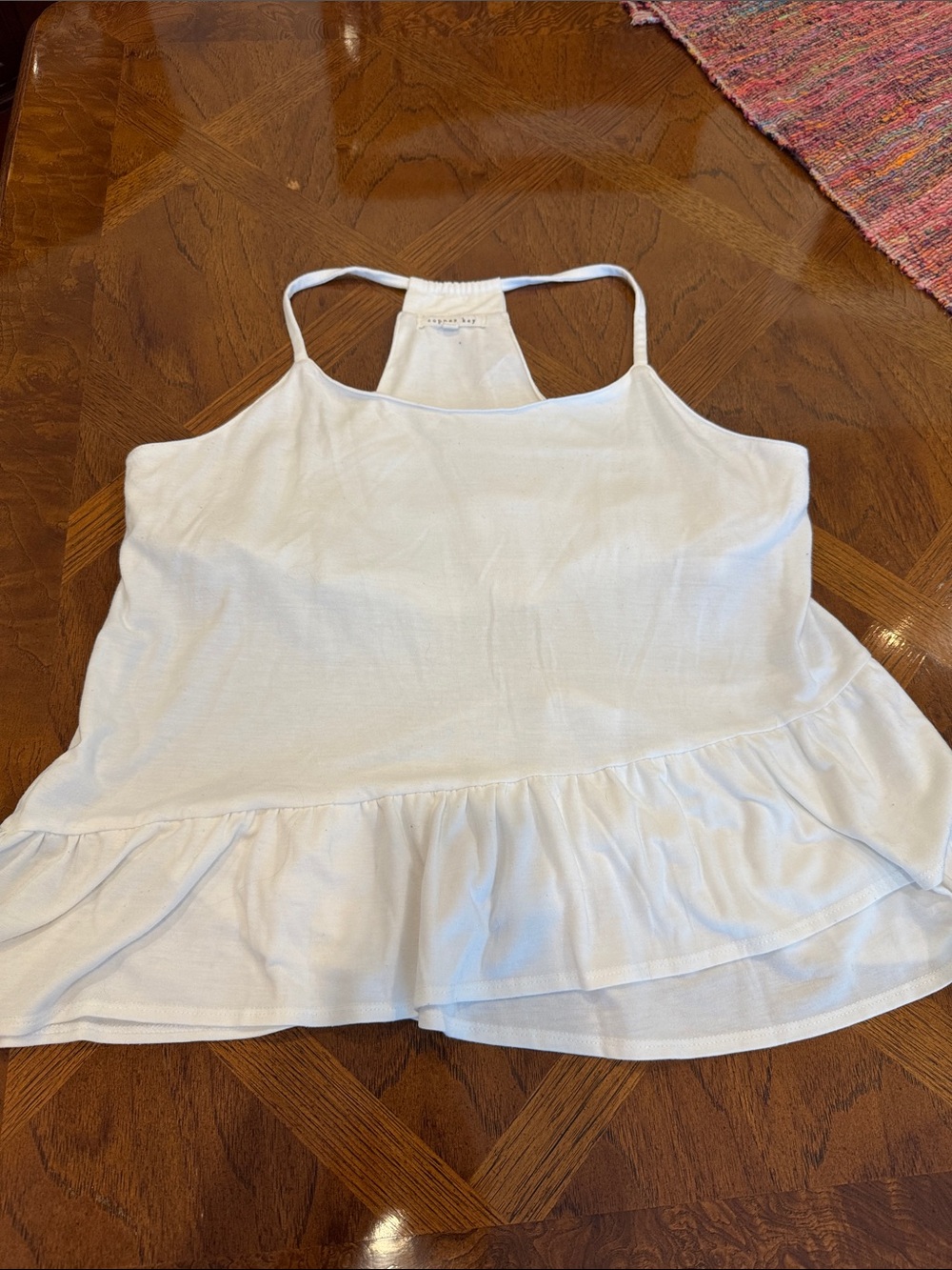 Copper Key White Ruffle-Hem Racerback Camisole L
